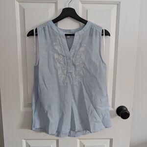 mine by Anthropologie Pale Blue Sleeveless Embroidered V-Neck Camisole